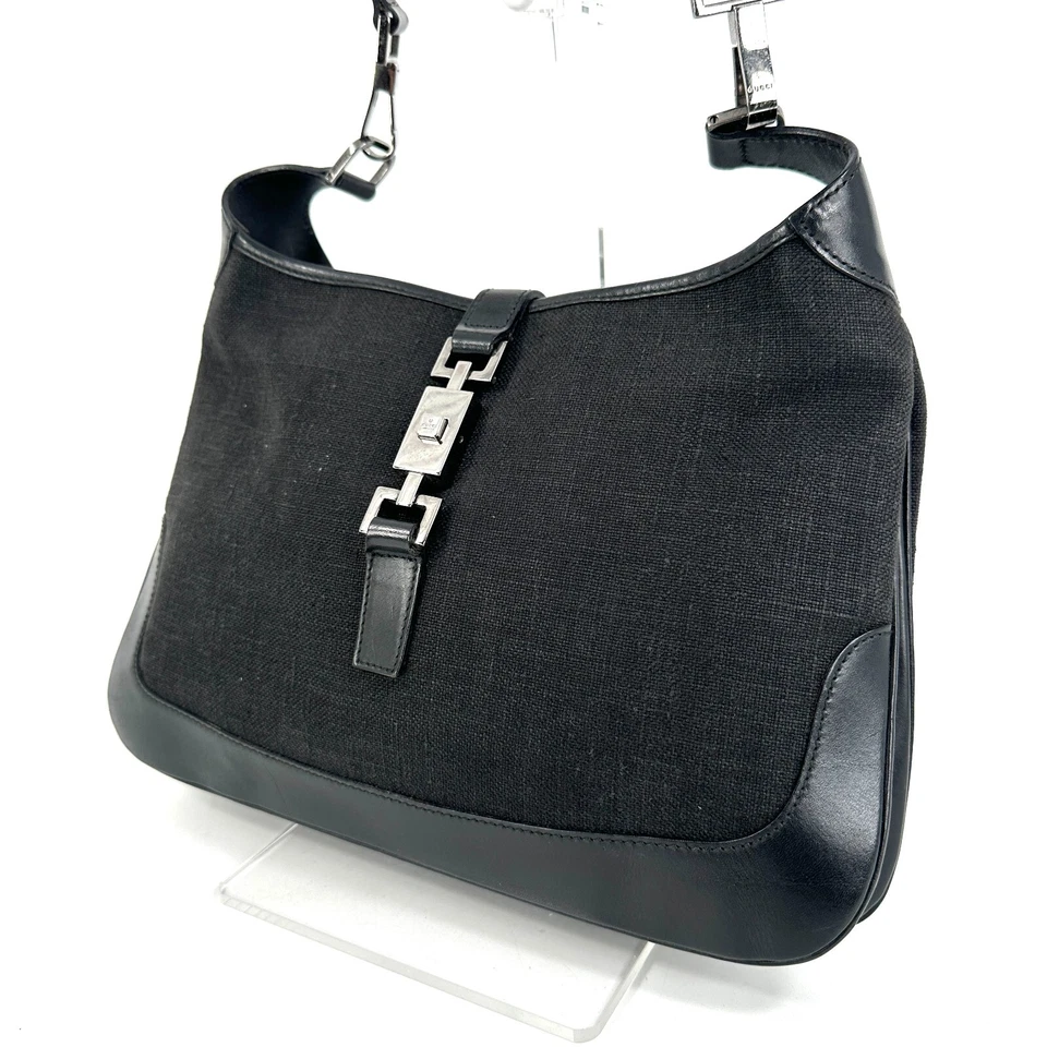 Gucci jackie shoulder Bag Purse Canvas Leather Black Auth - Image 2 of 4