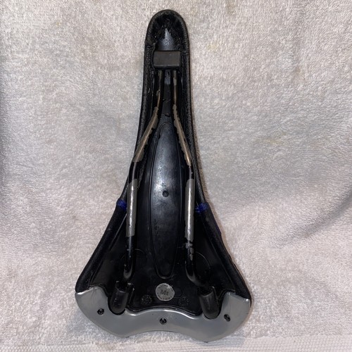 Selle Italia XO Genuine Gel Bike Saddle Black Blue Leather FeC Alloy Vintage - Picture 8 of 9