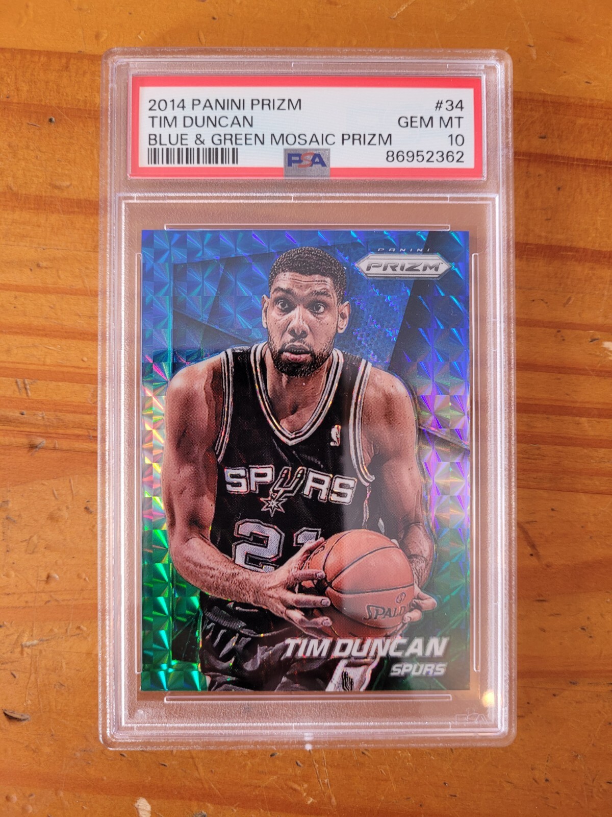 2014-15 Prizm Blue & Green #34 Tim Duncan PSA 10 Gem Mint Spurs HOF