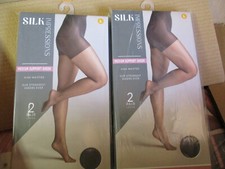 4 Pair BLACK LARGE L Silk Impressions Pantyhose MEDIUM SUPPORT SHEER BLACK ER2