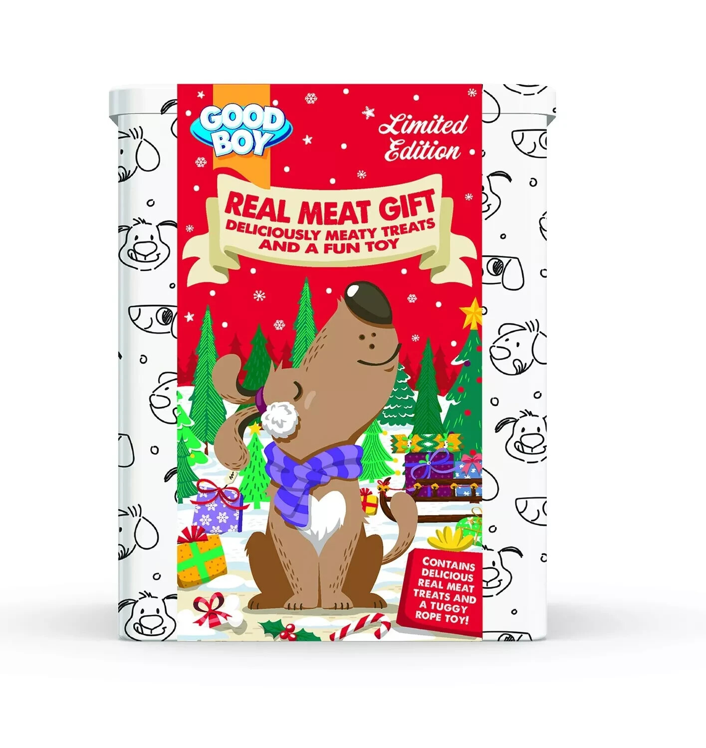 Good Boy Festive Tin With Treats & Rope Toy Christmas Gift For Dogs By Good Boy