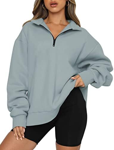 Women's Half Zip Oversized Pullover - Fall Hoodie Long Sleeve Fashion Sweatshirt