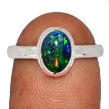 Treated Chalama Black Opal 925 Sterling Silver Ring Jewelry s.7.5 CR64006