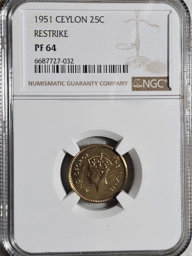 Ceylon 25 Cents 1951 Restrike NGC PF 64
