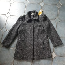 Sherwood Vintage Black & Grey Long Tweed 100% Pure Wool  Coat - Bust 44.5 Inches