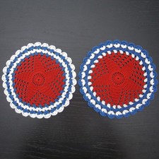 2 pcs, 19cm, 7.5 , Red Wht Blue, Patriotic, 4th July, Crochet Doily, ogrc30, 210
