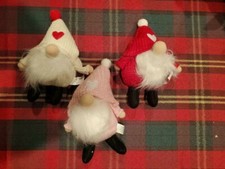Three Valentine's Day Plush Gnomes Pink / Red  White Ornaments