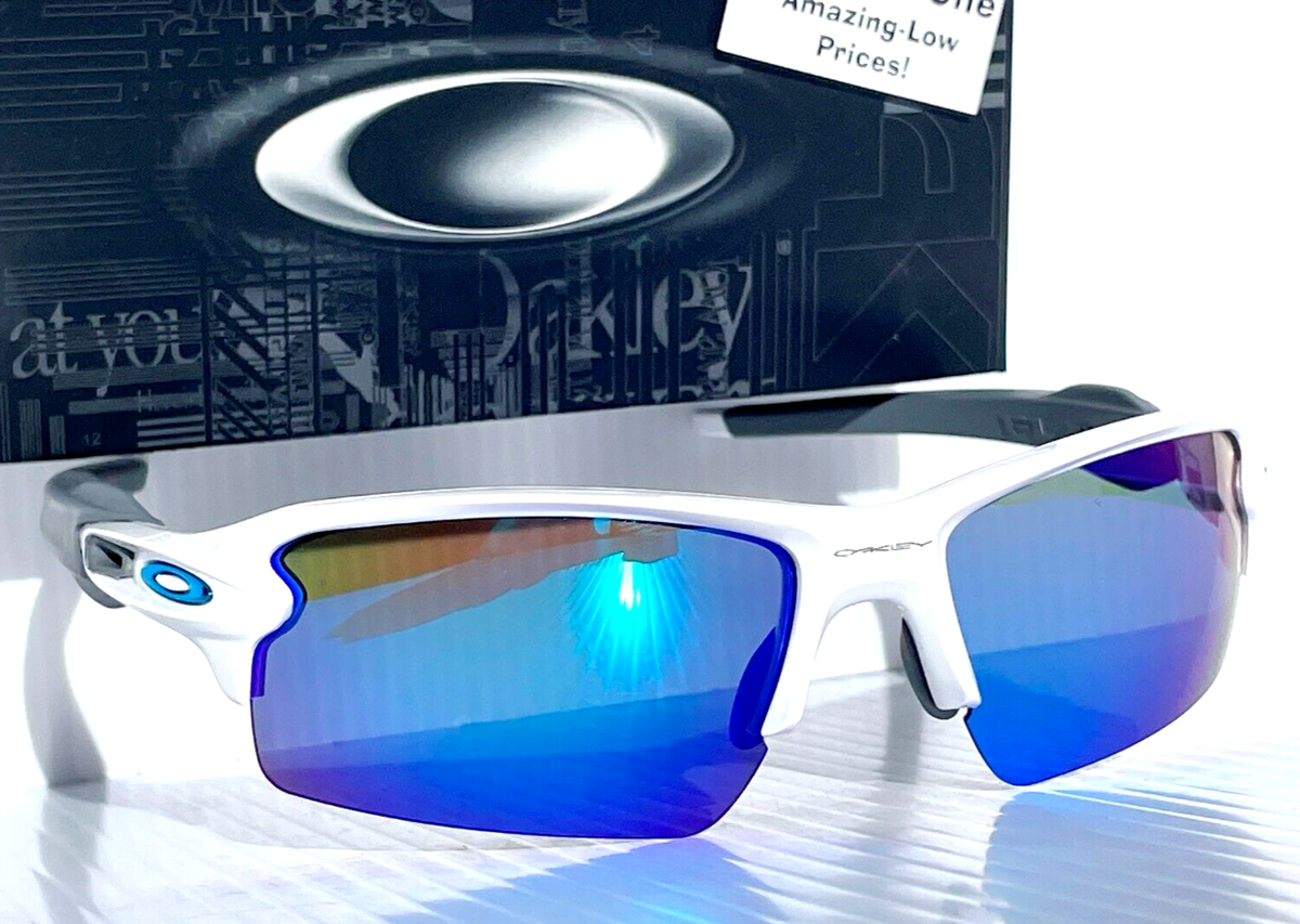 Oakley FLAK 2.0 Shiny White POLARIZED Galaxy Blue Lens Sunglass