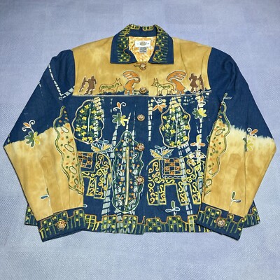 Sandy Starkman Embroidered Art Animals Decorative Button Denim Jacket Size Large