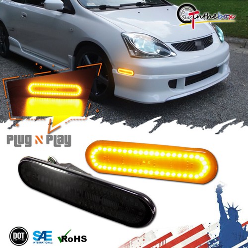 Black Amber LED Front Fender Side Marker Lights For 0205 Honda Civic