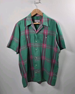 Vintage McGregor Madras Plaid Checked Open Cuban Camp Collar Shirt Large 70s 80s