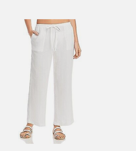 Beach White Pants Swim Cover up Women's Side Pocket Tie Pull OnJ. Valdi $58 SzM - Picture 3 of 14