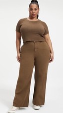 Good American New Womens Size 8/29 Fog Dark Brown Good Skate Wide Leg Trousers