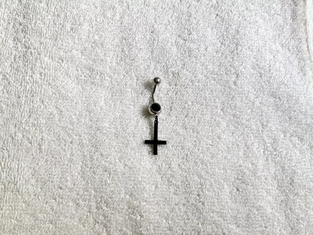 Inverted Upside Down Cross Belly Navel Ring Silver or Black