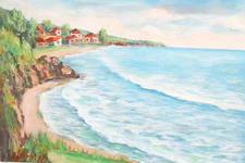 1999 Impressionist seascape landscape gouache painting signed