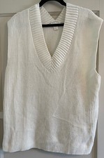 H M, WOMEN'S L LONGER CUT CREAM V NECK LONGER CUT SWEATER RIBBED VEST, NWOT