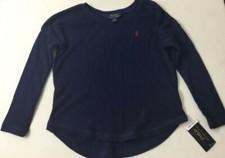 Polo Ralph Lauren Navy Long Sleeve Waffle Thermal Rounded Hem Girls' Shirt Sz 5