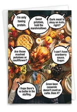 Funny Thanksgiving Greeting Card w/ 5" x 7" w/ Envelope (1 Card) Family Foodies