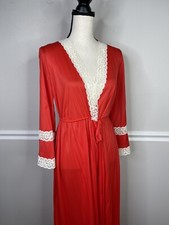 JCPenneys VTG Medium Red Antron Lace nylon nightgown Wrap Robe lace Long Flaw