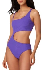 Bar III Womens Size S Purple Ribbed One Shoulder Cutout One Piece Swimsuit NWT