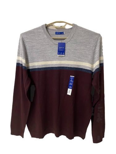 NEW - APT 9 WOOL Sweater - Mens XL 46x28 34" Slv Gray Burgndy Crew - Picture 2 of 9