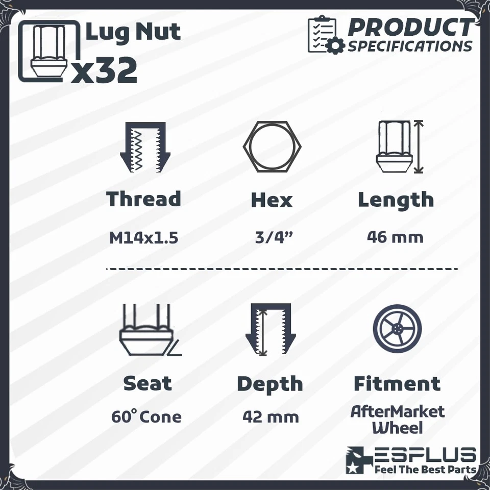 [32] Tuerca de bellota cromada 14x1,5 apta para Chevy Silverado C2500/3500 K2500/3500 Foto 2 de 4