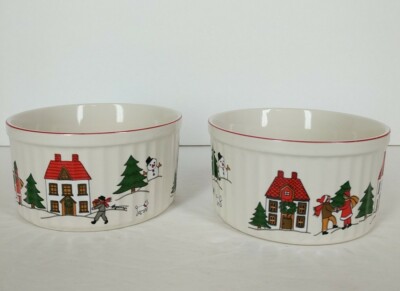 Jamestown China JOY OF CHRISTMAS~Souffle Ramekin Custard Dish Bowl Lot of 2