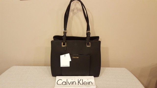 calvin klein black leather handbag