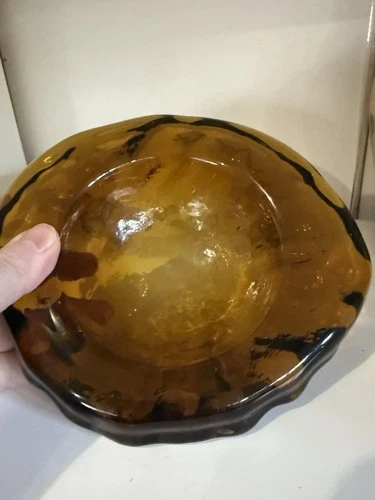 Vintage Blenko Free Form Bowl  Ashtray Brown Amber Glass MCM Decor Heavy Coffee
