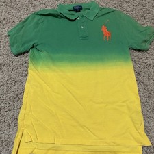 Polo Ralph Lauren Polo Shirt Youth Green Yellow Preppy Short Sleeve XL 18-20