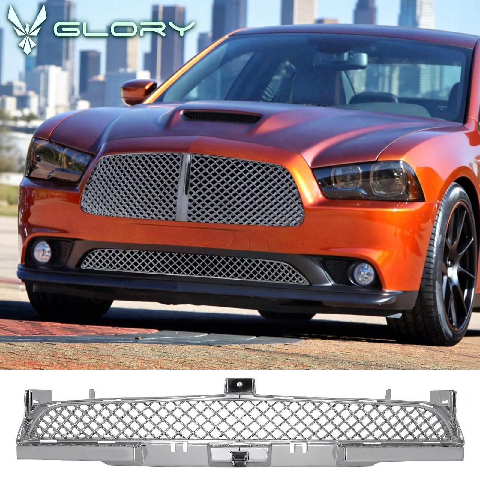 Fits 11-13 Dodge Charger Bentley Mesh Style Front Bumper Lower Grille Chrome ABS