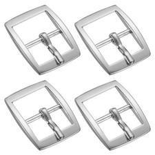 4Pcs 0.63" Single Prong Belt Buckle Square Center Bar Buckles for Belt Silver