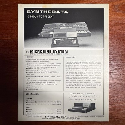 VINTAGE SYNTHDATA MICROSINE SYSTEM SPEC SHEET