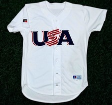 Team USA Baseball Jersey Russell Athletic White 2000 Olympics Sz 44 (L) Vintage