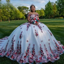 Quinceanera Dress Flower Appliques Tulle Sweet 16 th Girl Party Robe Quinceanera