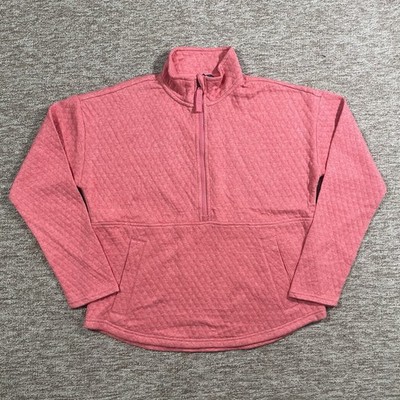 Eddie Bauer Damen koralle gesteppter Viertelreißverschluss Fleecepullover Pullover S UK 8-10