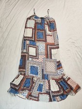 Karen Kane Women's XL Patchwork Paisley Maxi Dress Boho Tiered Ruffle Made USA