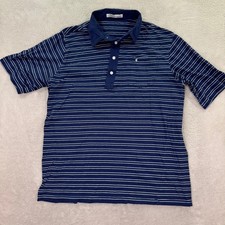 Criquet Mens Polo Shirt Large Navy Blue Stripe Organic Cotton Golf Casual Preppy