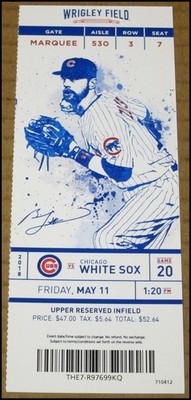 5/11/2018 Chicago Cubs vs White Sox Ticket Ben Zobrist Willson Contreras GS HR