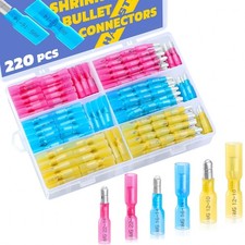 220PCS Heat Shrink Bullet Connectors, 22-10 AWG, Waterproof Male/Female Terminal