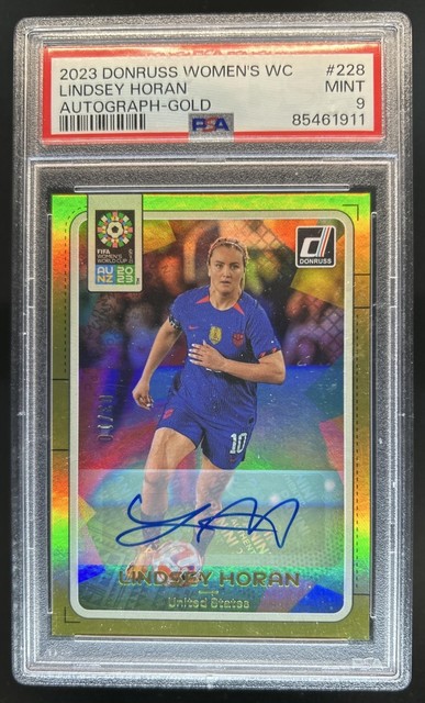 2023-24 Donruss FIFA Women's World Cup Lindsey Horan SP Auto Gold #/10 PSA 9