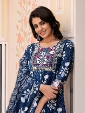Indian Print Cotton Kurti Beautiful Floral Print Dress With Pant Dupatta Set