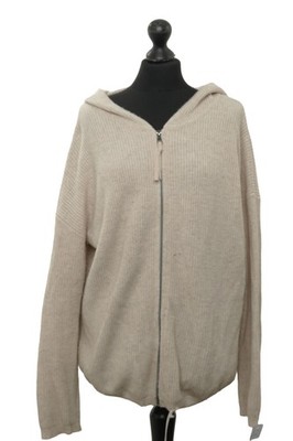 Comma Damen Cardigan Strickjacke 44 beige meliert Kapuze Zip Strick mit Wolle