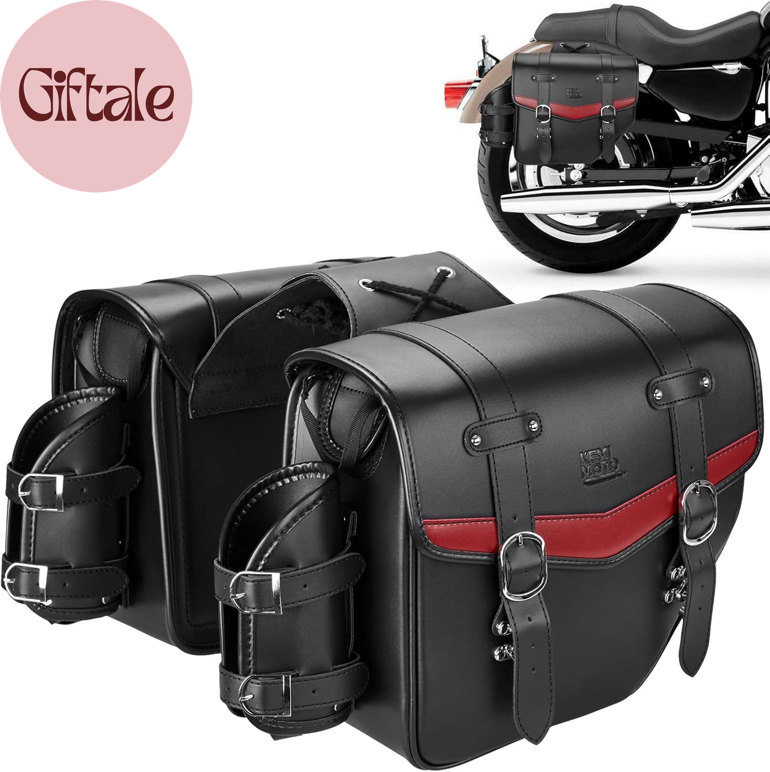 Motorcycle Saddle Bags PU Leather Saddlebags Waterproof with Cup Holder 18L Capa