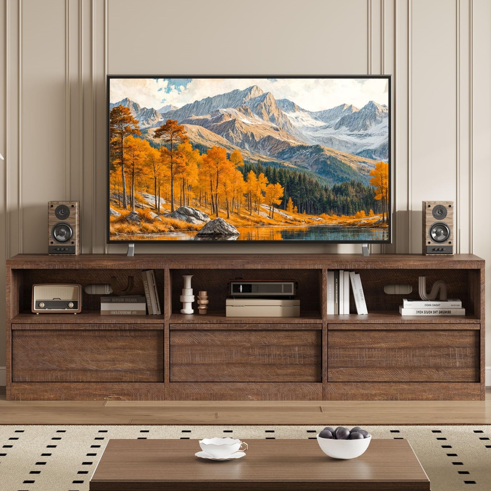 For 75" Tvs Industrial Entertainment Center W/3 Drawers Brown