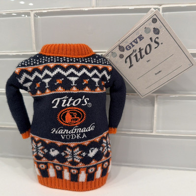 Tito's Handmade Vodka Ugly Bottle Sweater Blue with Orange Trim w/TAG - CO CUTE!