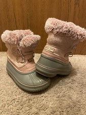 London Fog Girls Winter Snow Boots Pink Lace Up Duck Toe Faux Fur 9