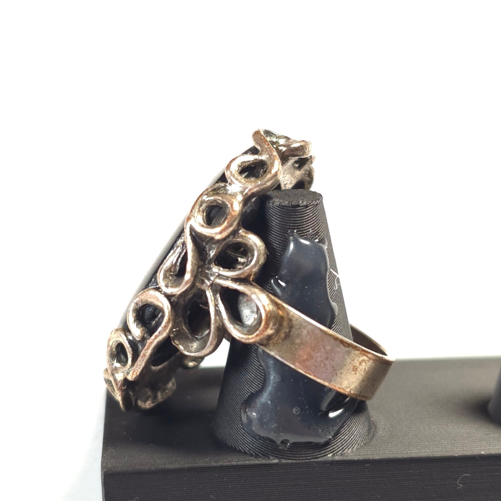 Vintage Unsigned Statement Silver Tone Ring Black… - image 6
