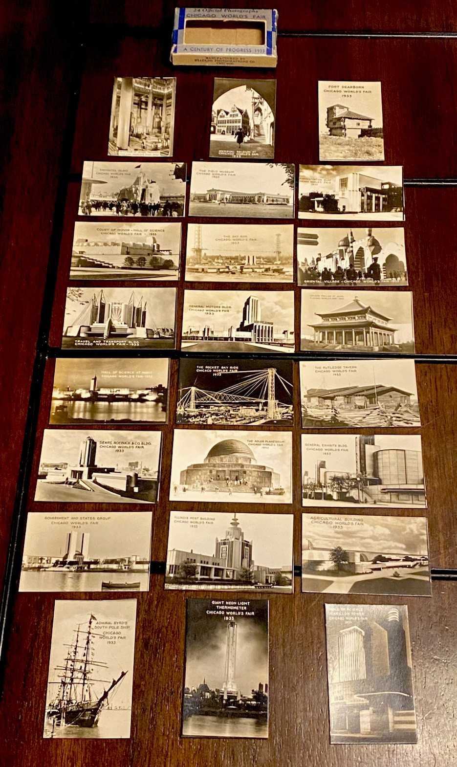 Vintage 1933 Chicago World’s Fair Complete Set Of 24 B/W Photo Cards In Box