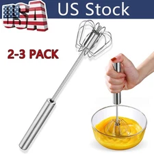 Stainless Steel Egg Whisk - Hand Push Beater, Semi-Auto Blender Mixer Tool.
